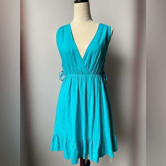 Cupshe NWT Turquoise V-Neck Dress w/ Open Back & Lace Up Ties on Sides (Small) - Picture 3 of 16